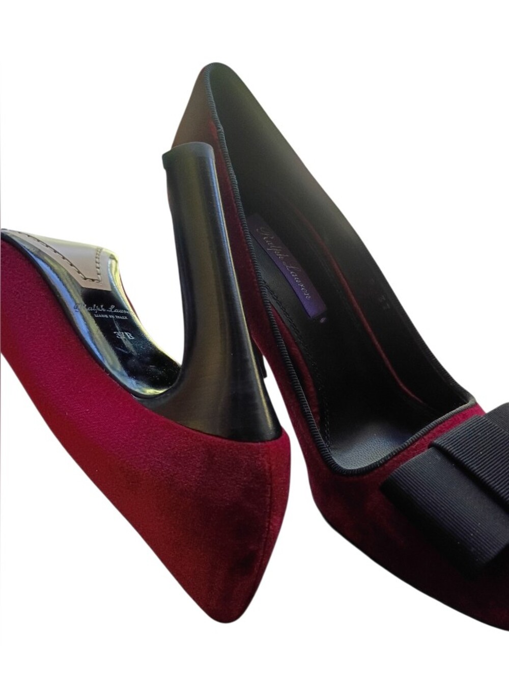 Ralph Lauren Purple Label Red Velvet Heels Size 37B Box Included - Picture 4 of 7